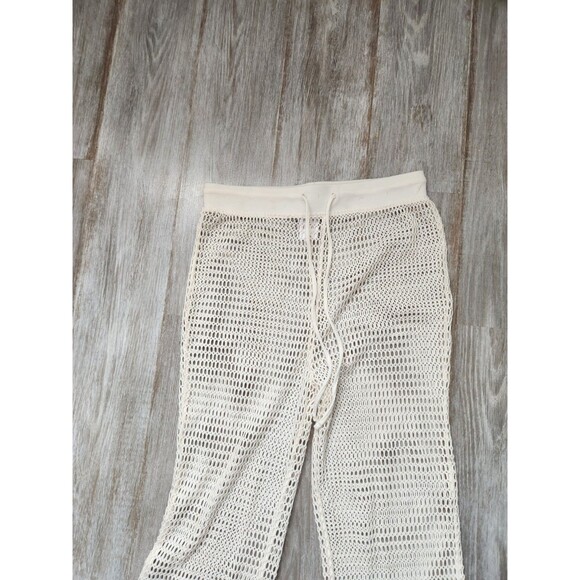 Shade & Shore Swim Cover-up Up Crochet Pants Flare Leg Drawstring Cream Sz S - Picture 4 of 12